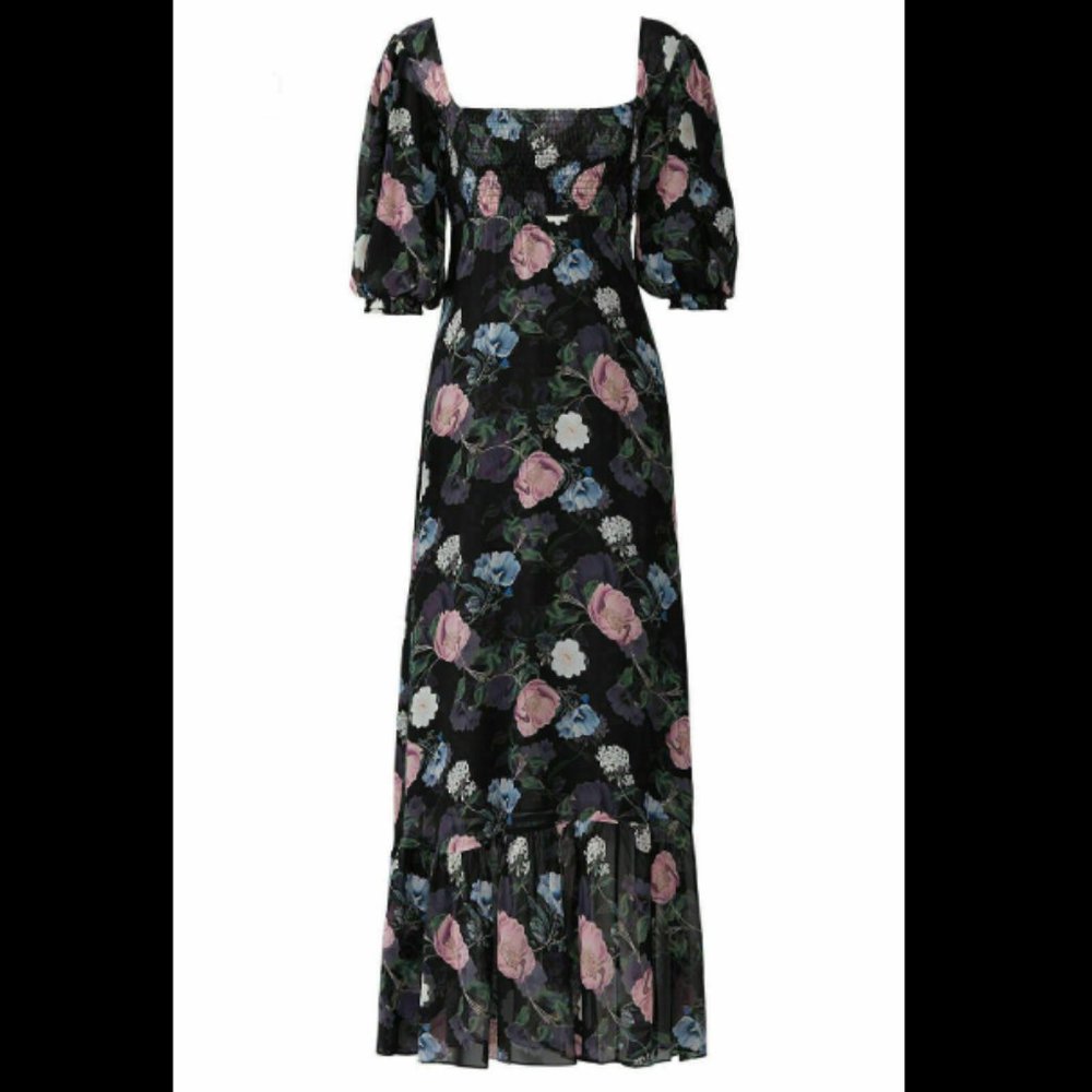 Nicholas Square-Neck Floral Smocked Maxi Dress 8